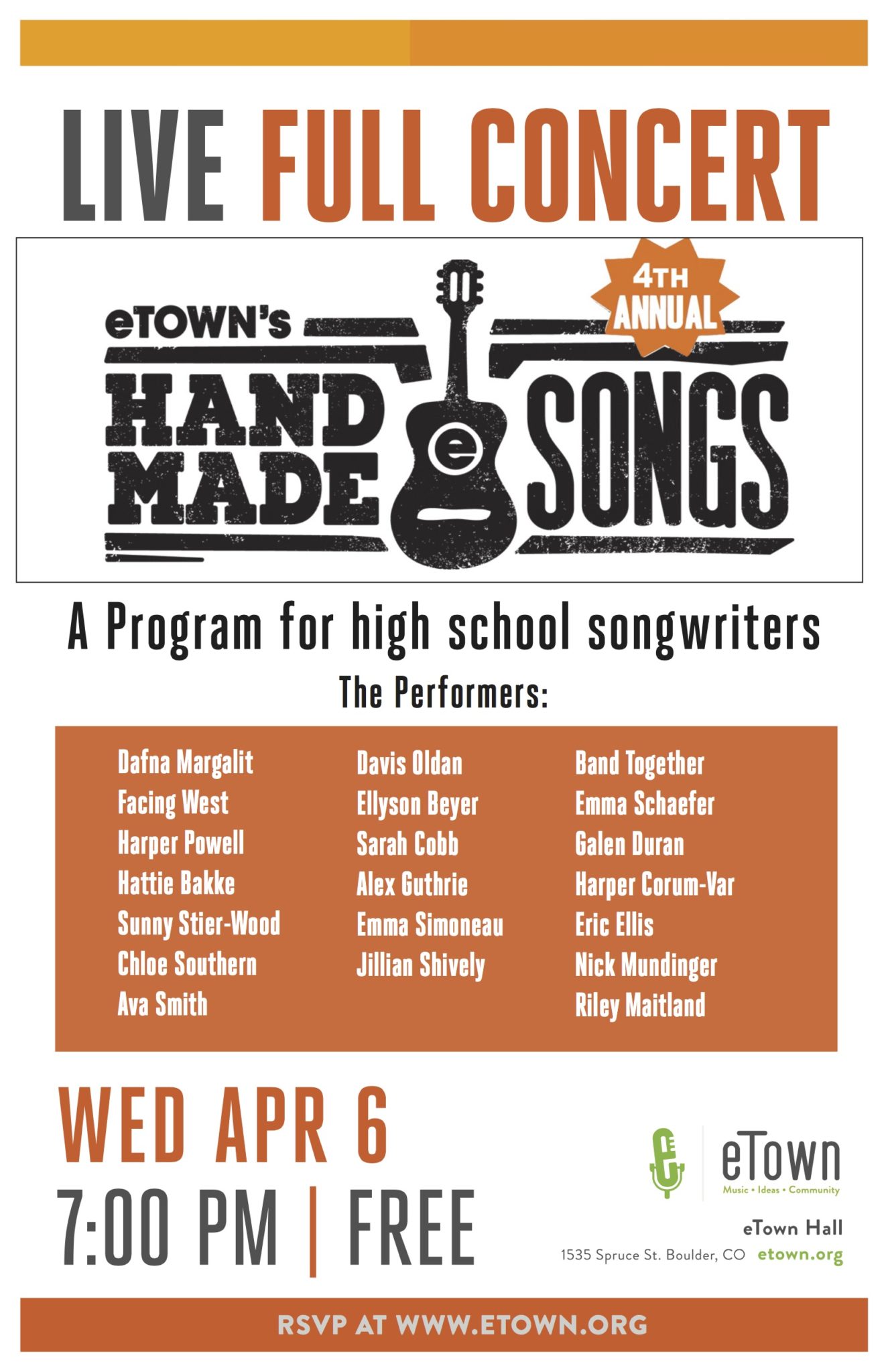 eTown's 2016 Handmade Songs Program - Poster